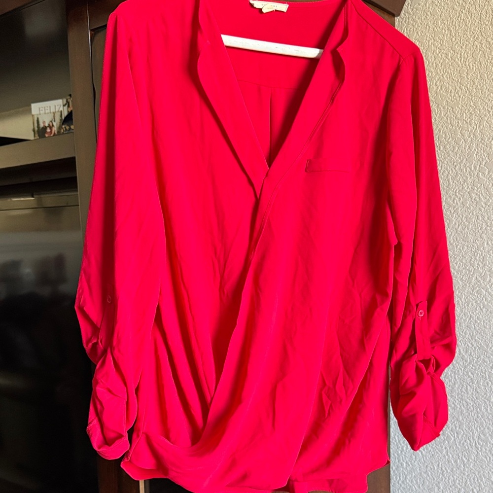 Pleione Vibrant Red Blouse with Rolled Sleeves
